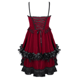 Elegant Burgundy Gothic Lolita Dress with Shoulder Straps