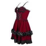 Elegant Burgundy Gothic Lolita Dress with Shoulder Straps