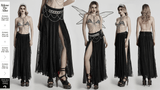 Elegant Gothic Chiffon Skirt with Pleated and Lace Accents