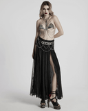 Elegant Gothic Chiffon Skirt with Pleated and Lace Accents