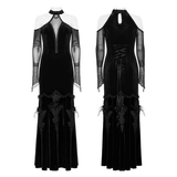 Elegant Gothic Long Dress with Velvet for Women