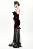 Elegant Gothic Velvet High-Low Dress with Sheer Black Mesh