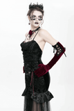Elegant Gothic Velvet High-Low Dress with Sheer Black Mesh