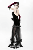 Elegant Gothic Velvet High-Low Dress with Sheer Black Mesh
