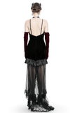 Elegant Gothic Velvet High-Low Dress with Sheer Black Mesh