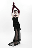 Elegant Gothic Velvet High-Low Dress with Sheer Black Mesh
