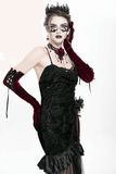 Elegant Gothic Velvet High-Low Dress with Sheer Black Mesh