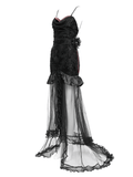 Elegant Gothic Velvet High-Low Dress with Sheer Black Mesh