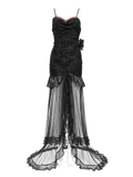 Elegant Gothic Velvet High-Low Dress with Sheer Black Mesh