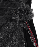 Elegant Gothic Velvet High-Low Dress with Sheer Black Mesh