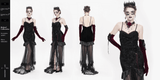Elegant Gothic Velvet High-Low Dress with Sheer Black Mesh
