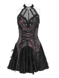 Elegant Halter Mini Dress with Corset Lace-Up Accent