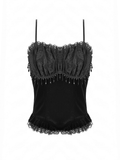 Elegant Lace Cami Top with Beaded Bust and Ruffle Trim