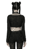 Elegant Mesh Gothic Crop Top with Stylish Twist-Front