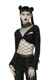 Elegant Mesh Gothic Crop Top with Stylish Twist-Front