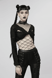 Elegant Mesh Gothic Crop Top with Stylish Twist-Front