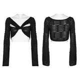 Elegant Mesh Gothic Crop Top with Stylish Twist-Front