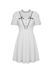 Elegant White Dress with Short Puff Sleeves and Lace Trim