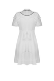 Elegant White Dress with Short Puff Sleeves and Lace Trim