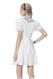 Elegant White Dress with Short Puff Sleeves and Lace Trim