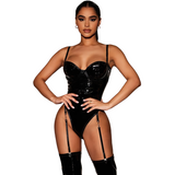 Erotic Black Women's Bodysuits / Sexy Wet Look Clothing / Female Deep Neck Outfits - EVE's SECRETS