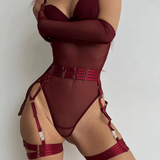 Erotic Seductive Bodysuits / Sexy Mesh Clothing with Long Gloves / Female Skinny Outfits - EVE's SECRETS