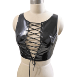 Sexy Lace-up Crop Tank Top / PVC Leather Wetlook Apparel / Women's Shiny Outfits - EVE's SECRETS