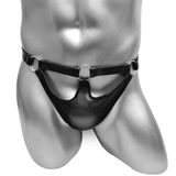 Erotic Men's Lingerie / PU Leather Panties with Metal Ring