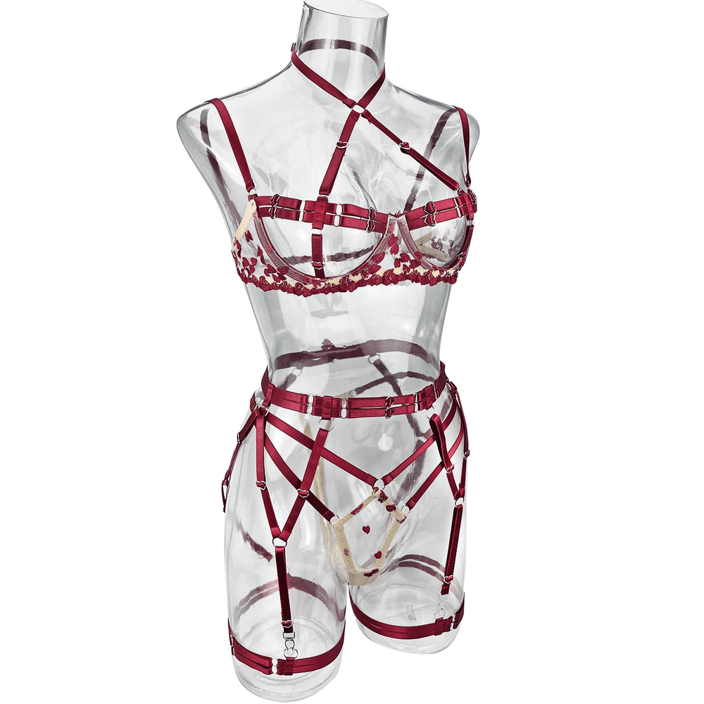 Erotic Red Lingerie with Embroidery / Beautiful Exotic Underwear / Female Open Bra Kit - EVE's SECRETS