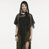 Fashionable Gothic Hooded Cape with Light Mesh Overlay