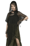 Fashionable Gothic Hooded Cape with Light Mesh Overlay