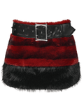 Faux Fur Gothic Mini Skirt with Studded Belt Accent