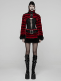 Faux Fur Gothic Mini Skirt with Studded Belt Accent