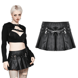 Faux Leather Pleated Mini Skirt with Edgy Belt Accents