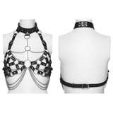 Faux Leather Punk Body Harness with Rings and Chains