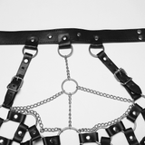 Faux Leather Punk Body Harness with Rings and Chains