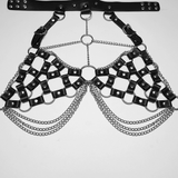 Faux Leather Punk Body Harness with Rings and Chains