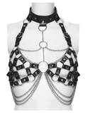Faux Leather Punk Body Harness with Rings and Chains