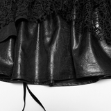 Faux Leather Punk Skirt with Mesh Panels and Lace-Up Style