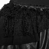 Faux Leather Punk Skirt with Mesh Panels and Lace-Up Style