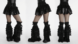 Faux Leather Punk Skirt with Mesh Panels and Lace-Up Style