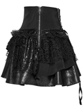 Faux Leather Punk Skirt with Mesh Panels and Lace-Up Style