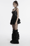 Faux Leather Punk Skirt with Mesh Panels and Lace-Up Style