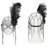 Feather Spider Web Rhinestone Chain Masquerade Mask