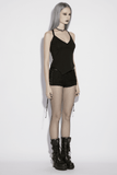 Female Sexy Punk Black Mesh Lace-Up Distressed Hot Shorts