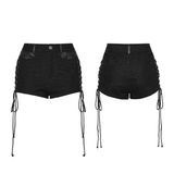 Female Sexy Punk Black Mesh Lace-Up Distressed Hot Shorts