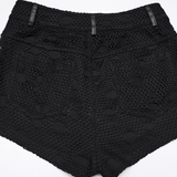 Female Sexy Punk Black Mesh Lace-Up Distressed Hot Shorts