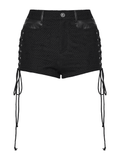 Female Sexy Punk Black Mesh Lace-Up Distressed Hot Shorts