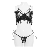 Floral Lace Beading Lingerie Set: Sexy Black Underwear