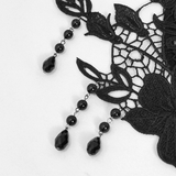 Damen-Dessous-Set mit floraler Spitze und Perlenstickerei / Gothic Sexy schwarze Dessous mit Kreuzträgern